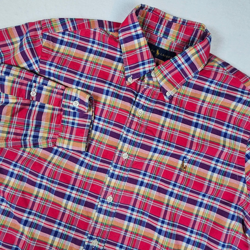 Ralph Lauren Mens Large Plaid Button Down Shirt Red Blue Yellow Long Sleeve L